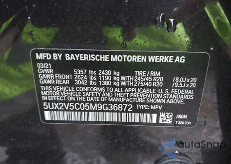 2021 BMW X4 M40I from USA, damaged, VIN 5UX2V5C05M9G36872